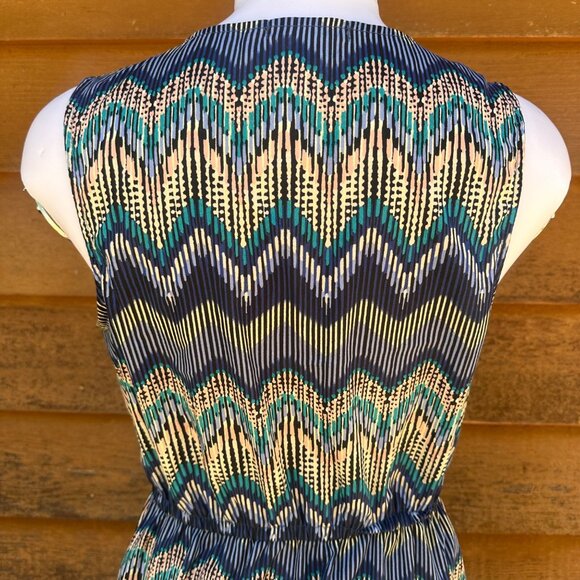 BeBop Blue & Multicolor Chevron Sleeveless Tie Waist Dress Size L - Picture 8 of 9